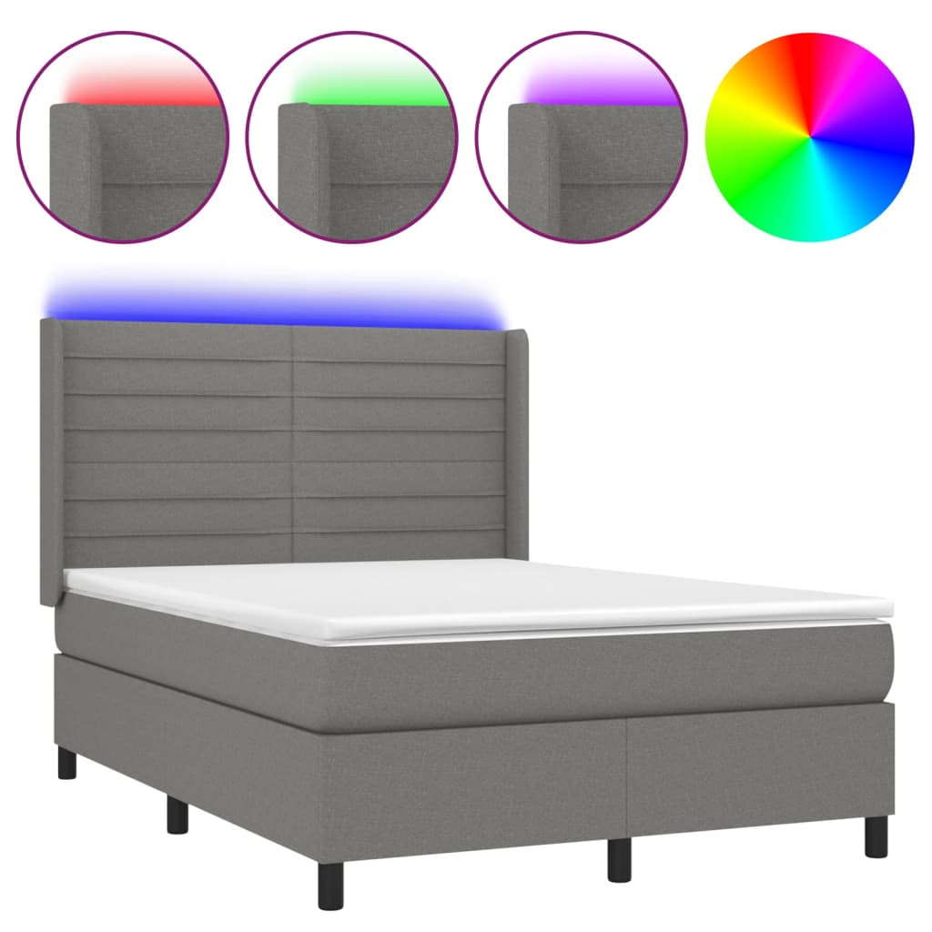 Letto a Molle Materasso e LED Grigio Scuro 140x190cm in Tessutocod mxl 99610