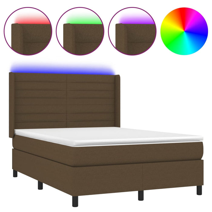 Letto a Molle Materasso e LED MarroneScuro 140x190cm in Tessuto 3138392