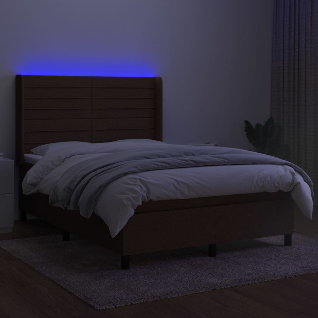 Letto a Molle Materasso e LED MarroneScuro 140x190cm in Tessuto 3138392