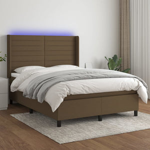 Letto a Molle Materasso e LED MarroneScuro 140x190cm in Tessuto 3138392