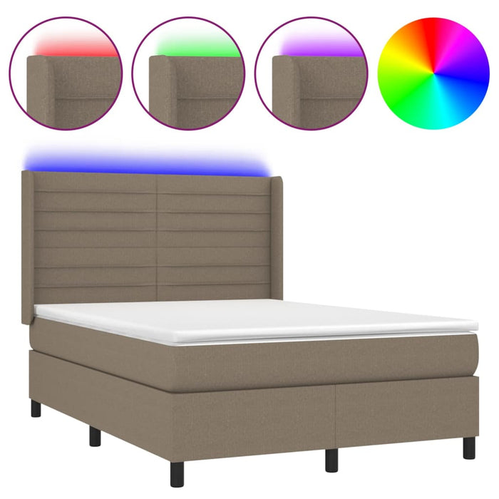 Letto a Molle con Materasso e LED Tortora 140x190 cm in Tessuto 3138393