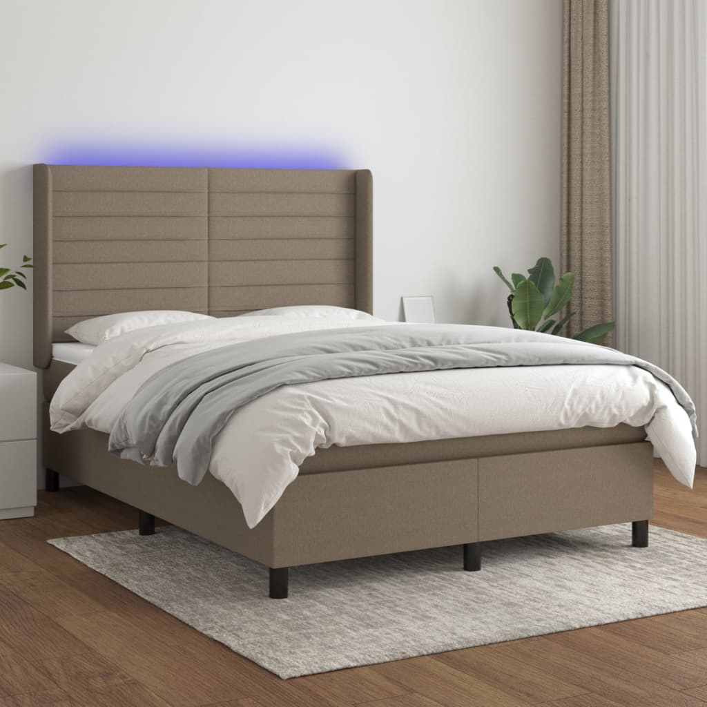 Letto a Molle con Materasso e LED Tortora 140x190 cm in Tessuto 3138393