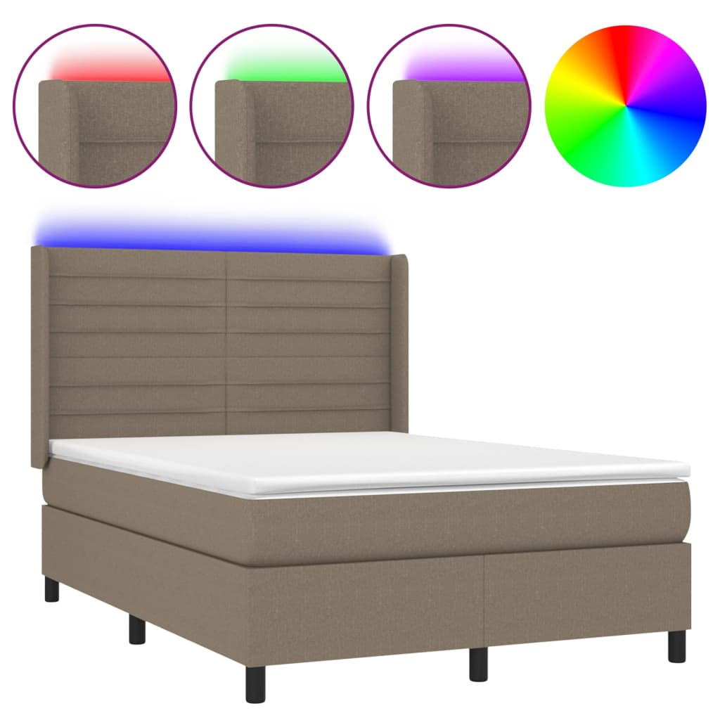 Letto a Molle con Materasso e LED Tortora 140x200 cm in Tessuto 3138401