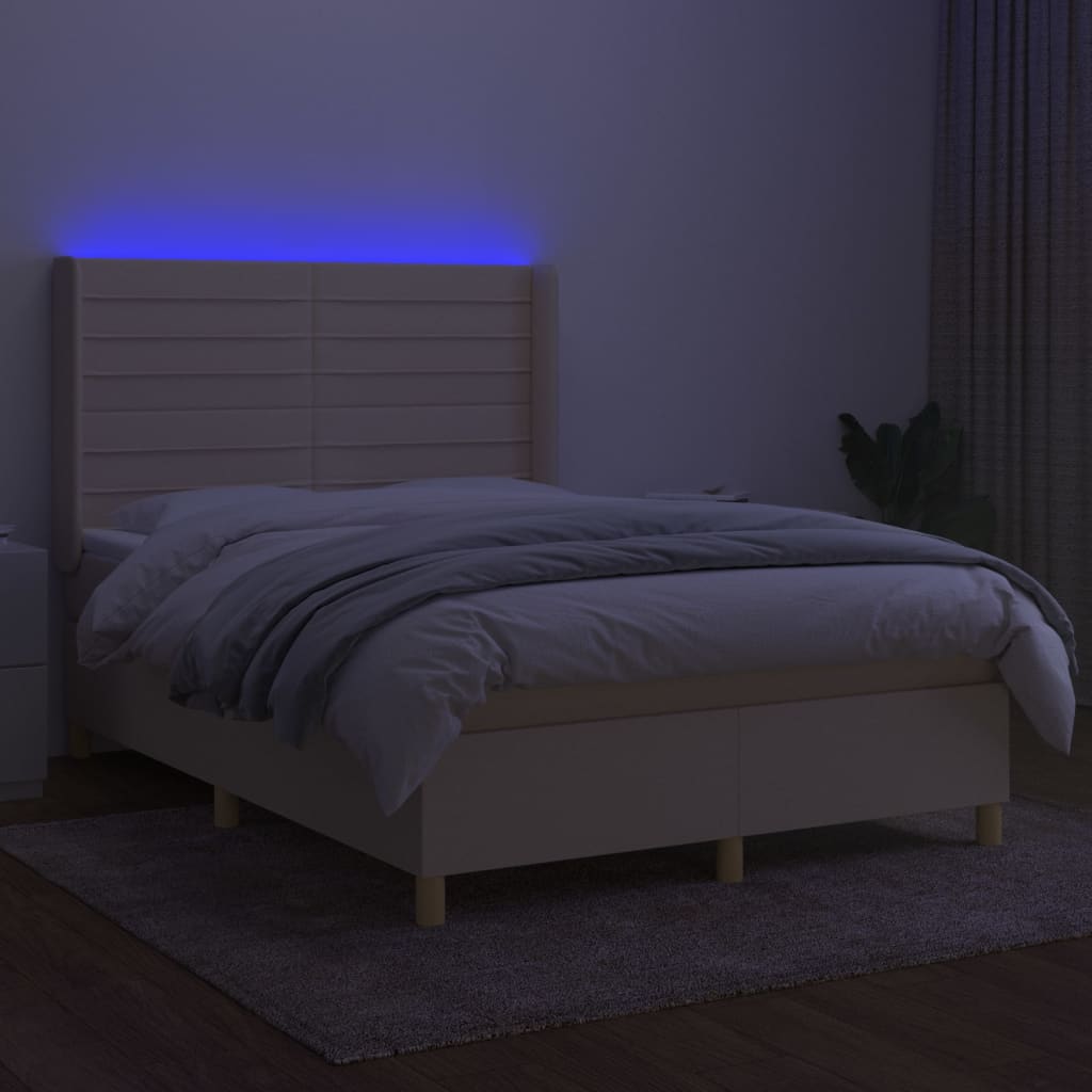 Letto a Molle con Materasso e LED Crema 140x200 cm in Tessuto 3138402