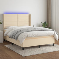 Letto a Molle con Materasso e LED Crema 140x200 cm in Tessuto 3138402