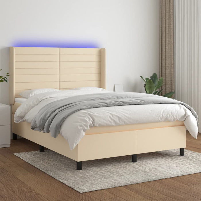 Letto a Molle con Materasso e LED Crema 140x200 cm in Tessuto 3138402