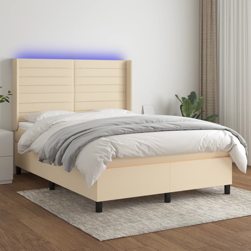 Letto a Molle con Materasso e LED Crema 140x200 cm in Tessutocod mxl 99318