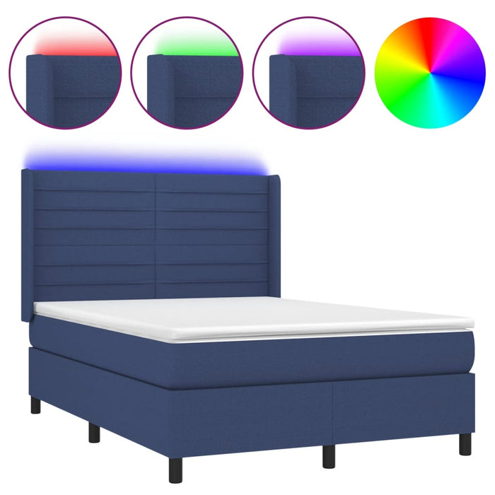 Letto a Molle con Materasso e LED Blu 140x200 cm in Tessuto 3138403