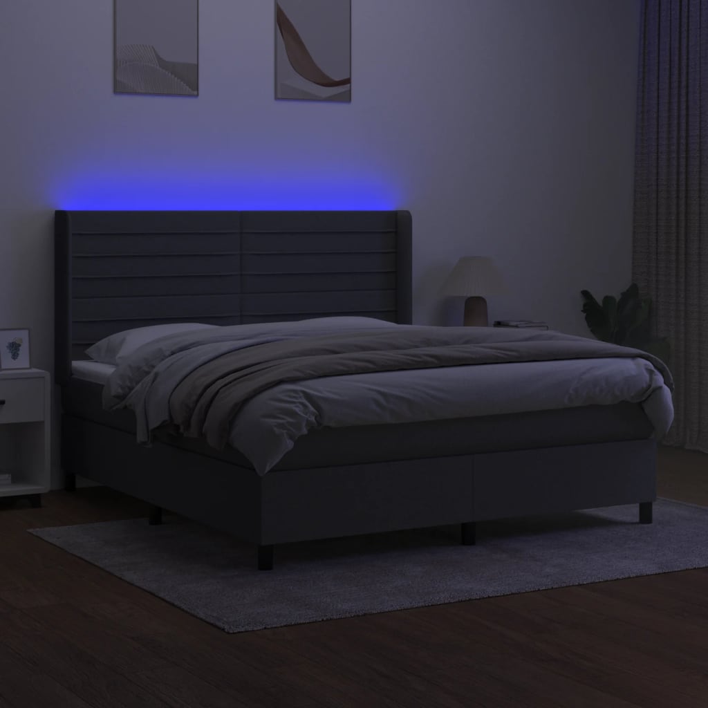 Letto a Molle Materasso e LED Grigio Scuro 160x200cm in Tessuto 3138406