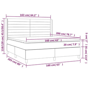 Letto a Molle Materasso e LED Grigio Scuro 160x200cm in Tessuto 3138406