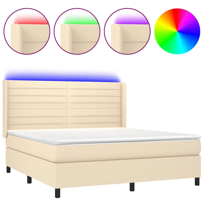 Letto a Molle con Materasso e LED Crema 160x200 cm in Tessuto cod mxl 35311