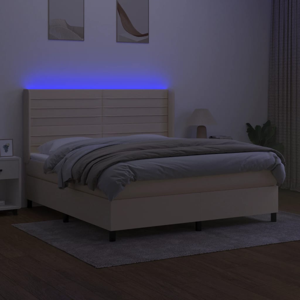 Letto a Molle con Materasso e LED Crema 160x200 cm in Tessuto 3138410