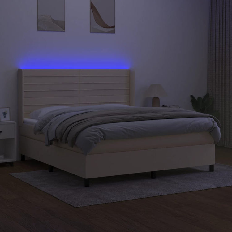 Letto a Molle con Materasso e LED Crema 160x200 cm in Tessuto 3138410