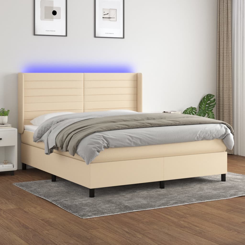 Letto a Molle con Materasso e LED Crema 160x200 cm in Tessuto 3138410