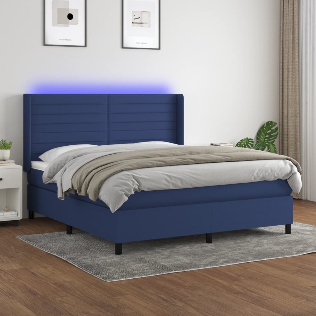 Letto a Molle con Materasso e LED Blu 160x200 cm in Tessutocod mxl 123258