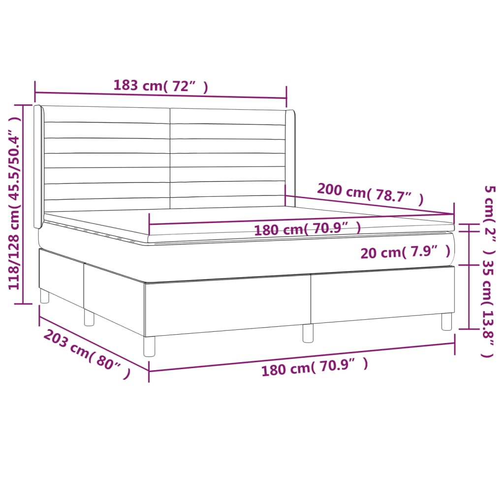 Letto a Molle Materasso e LED Grigio Chiaro 180x200 cm Tessuto 3138413