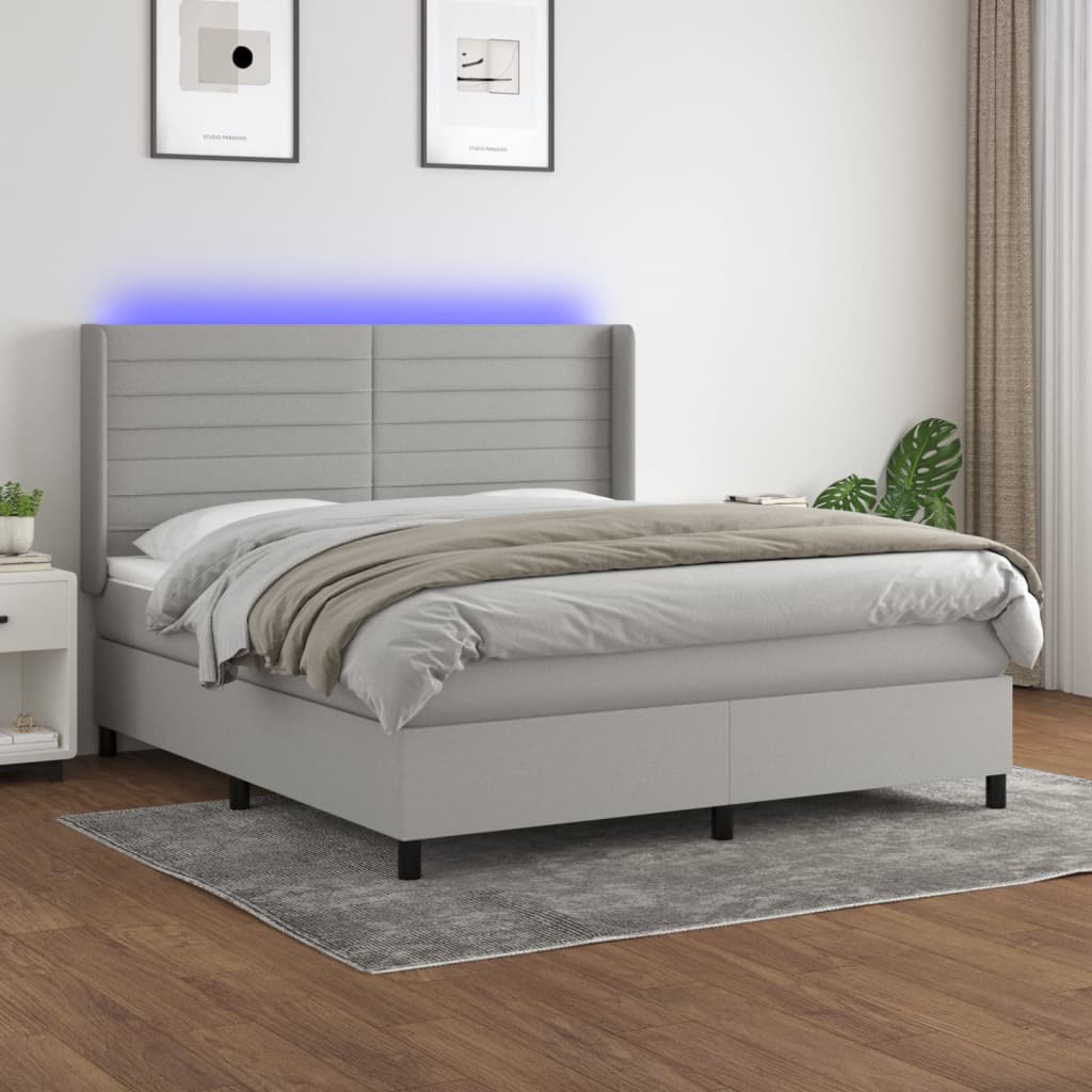 Letto a Molle Materasso e LED Grigio Chiaro 180x200 cm Tessuto 3138413