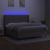 Letto a Molle con Materasso e LED Tortora 180x200 cm in Tessuto 3138417