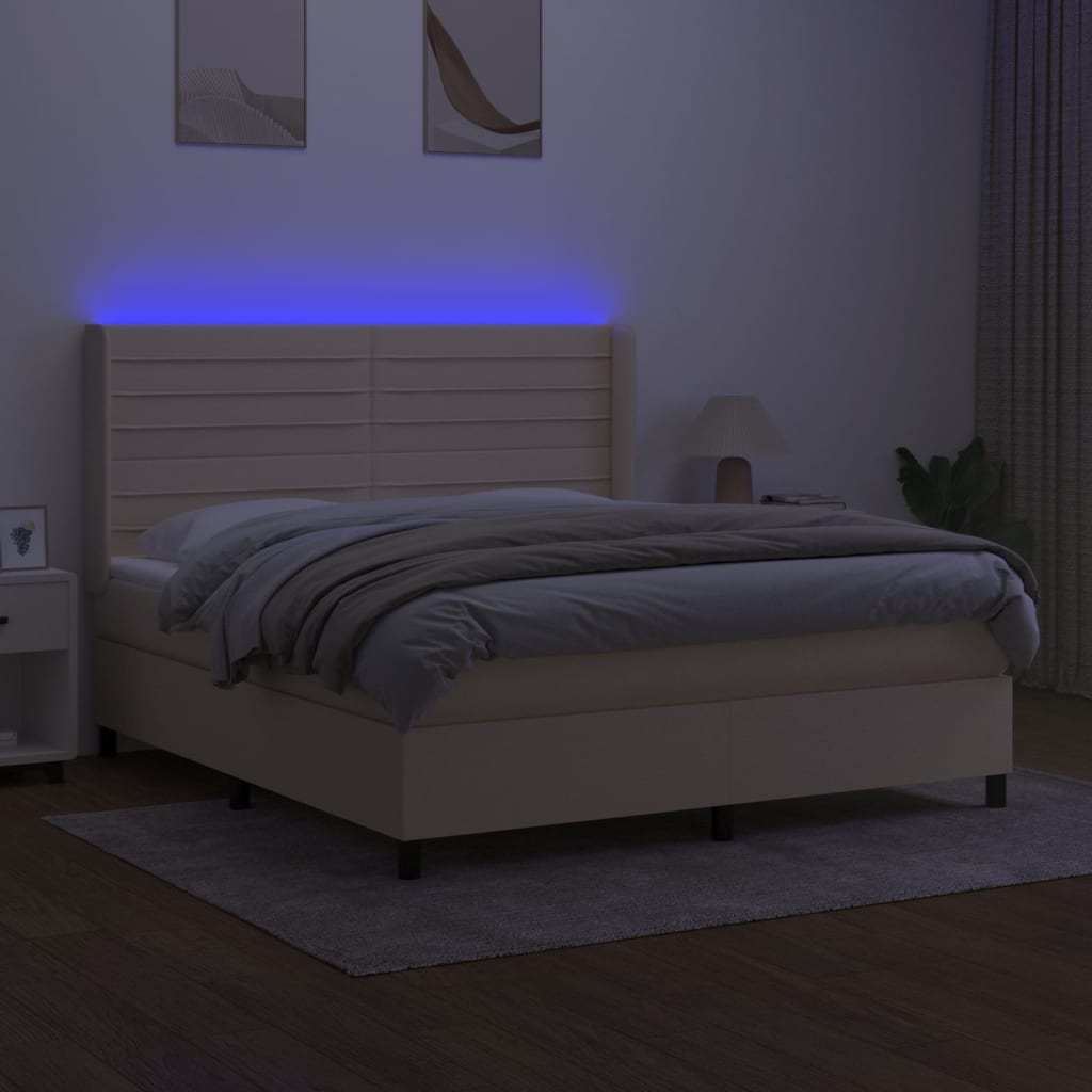 Letto a Molle con Materasso e LED Crema 180x200 cm in Tessuto 3138418