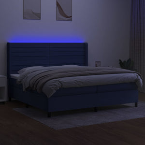 Letto a Molle Materasso e LED Blu 200x200cm in Tessuto 3138427