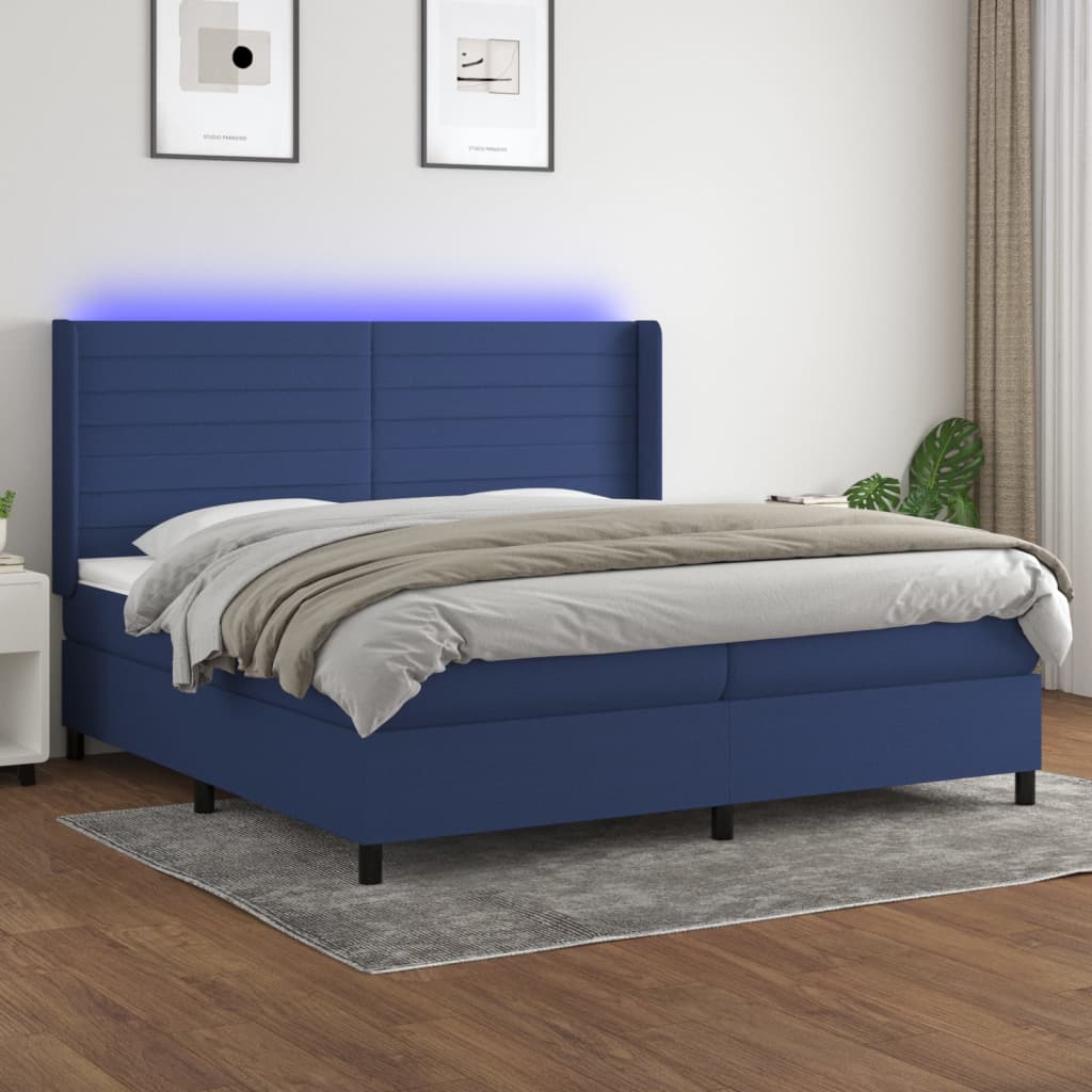 Letto a Molle Materasso e LED Blu 200x200cm in Tessuto 3138427