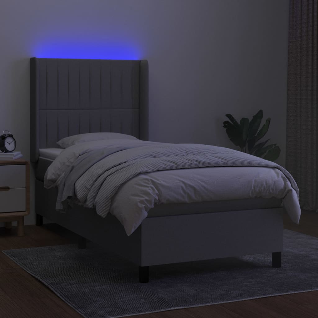 Letto a Molle Materasso e LED Grigio Chiaro 80x200 cm Tessuto cod mxl 35502