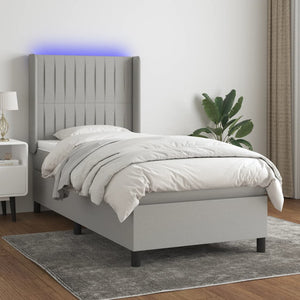 Letto a Molle Materasso e LED Grigio Chiaro 80x200 cm Tessuto cod mxl 35502