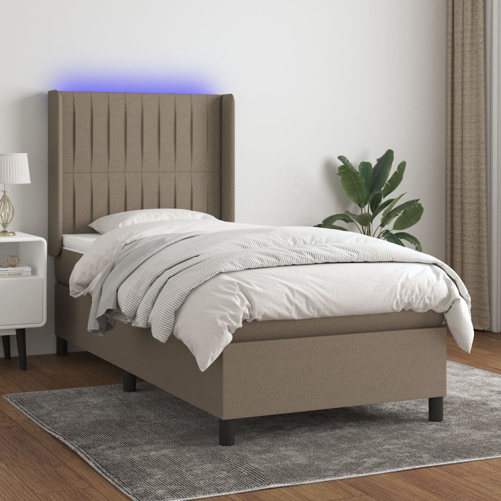 Letto a Molle con Materasso e LED Tortora 80x200 cm in Tessuto 3138433