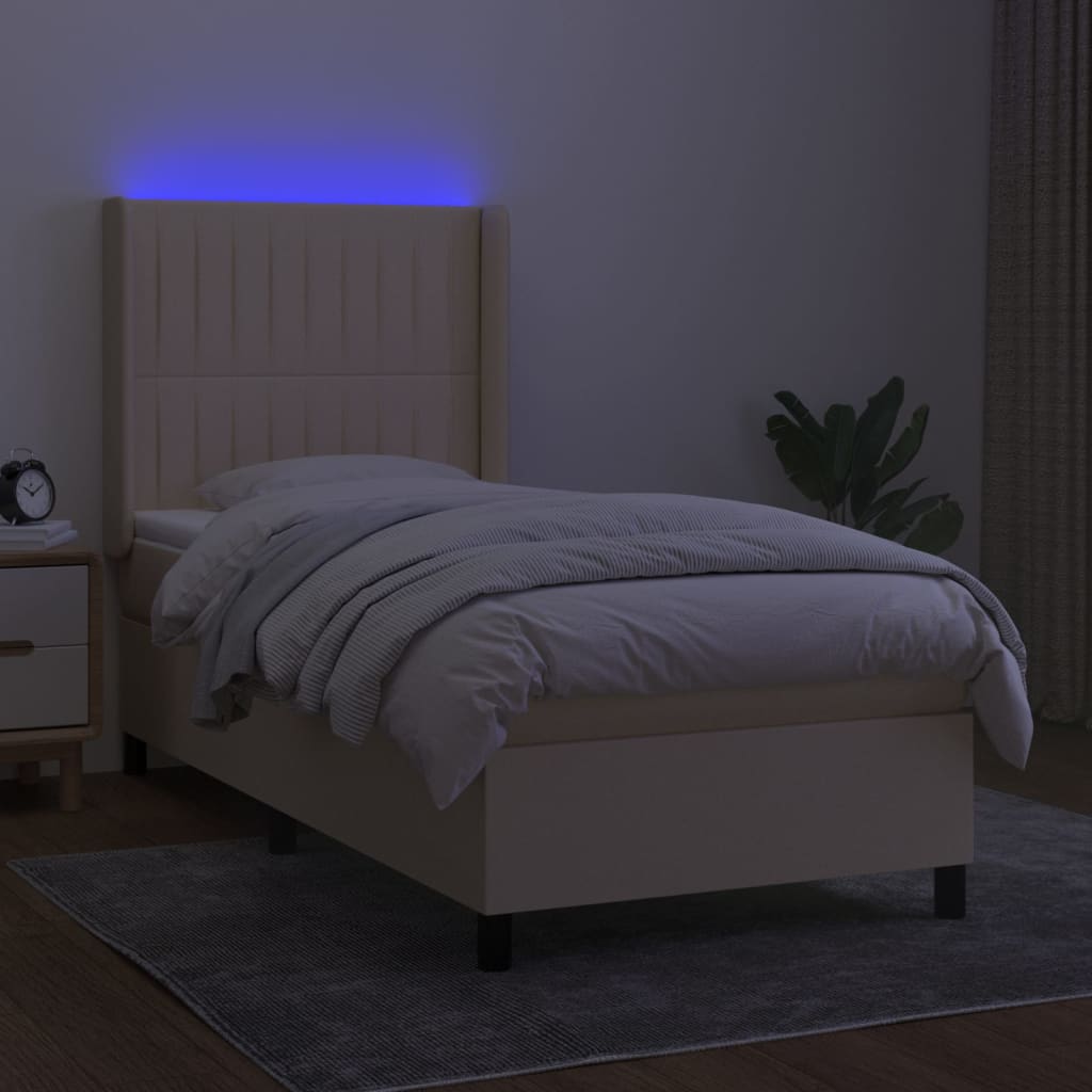 Letto a Molle con Materasso e LED Crema 80x200 cm in Tessuto 3138434