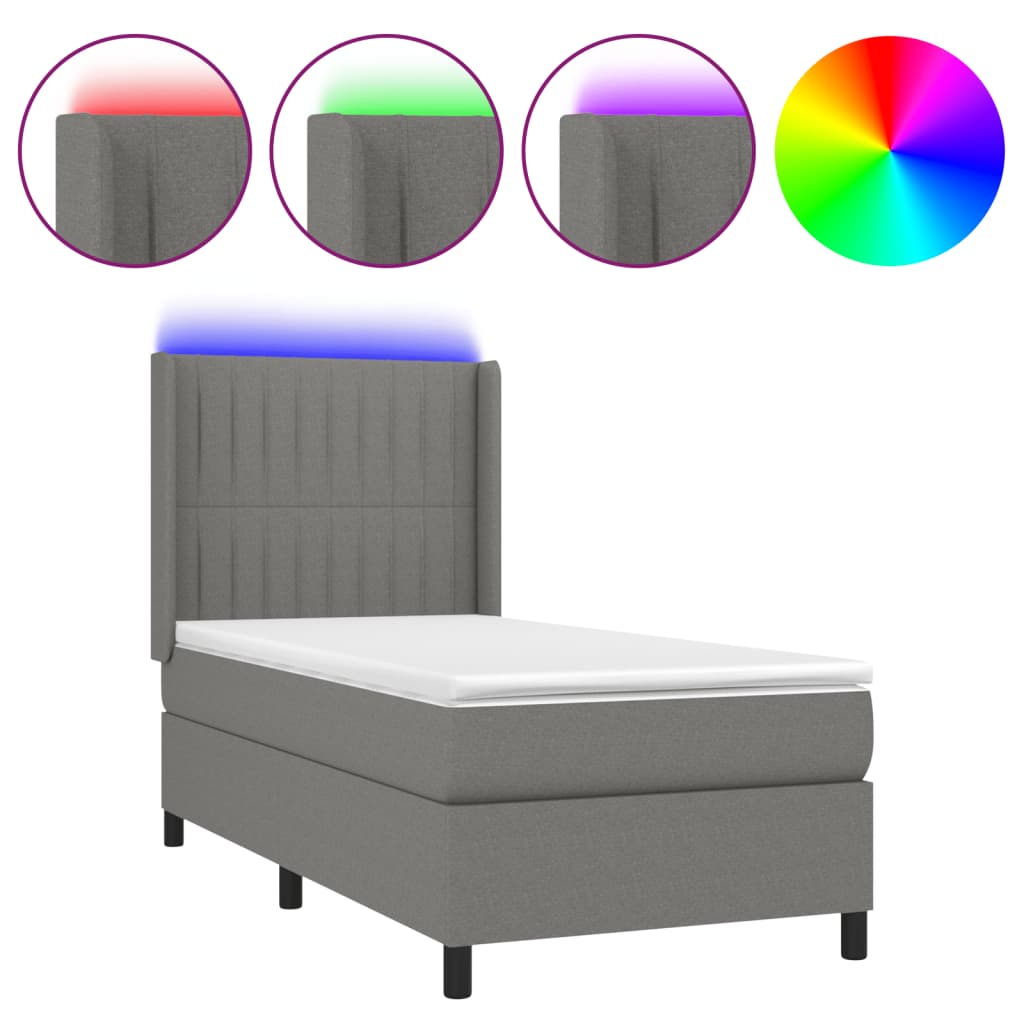 Letto a Molle Materasso e LED Grigio Scuro 90x190 cm in Tessuto 3138438