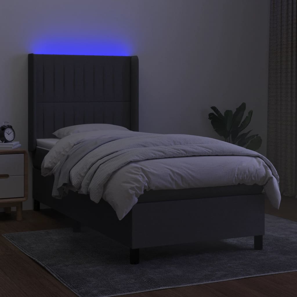 Letto a Molle Materasso e LED Grigio Scuro 90x190 cm in Tessuto 3138438