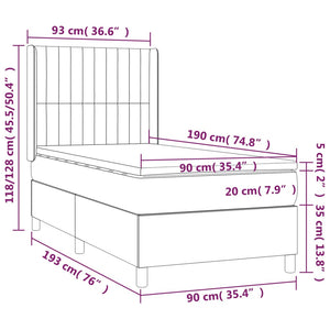 Letto a Molle Materasso e LED Marrone Scuro 90x190cm in Tessuto 3138440