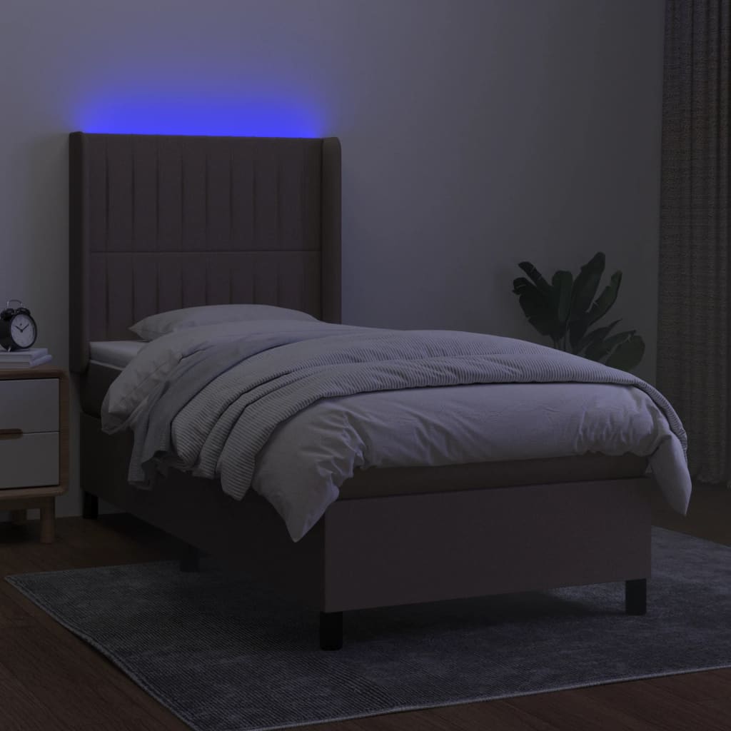 Letto a Molle con Materasso e LED Tortora 90x190 cm in Tessuto 3138441