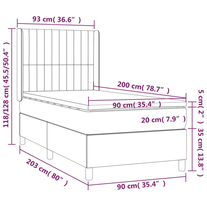 Letto a Molle con Materasso e LED Nero 90x200 cm in Tessuto 3138447