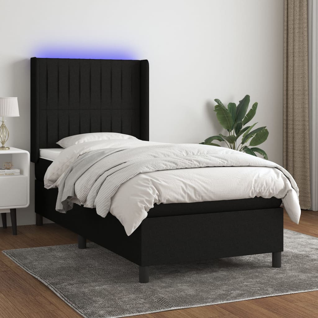 Letto a Molle con Materasso e LED Nero 90x200 cm in Tessuto 3138447