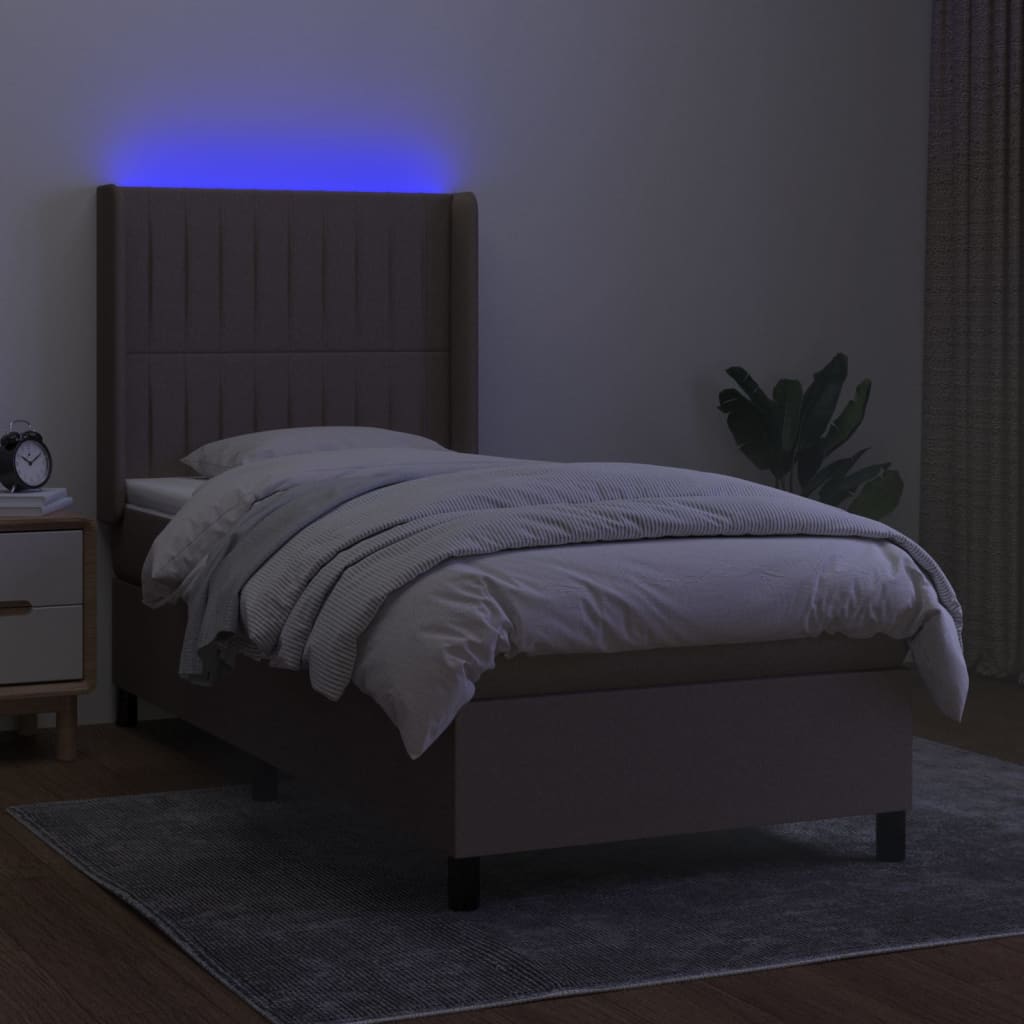 Letto a Molle con Materasso e LED Tortora 90x200 cm in Tessuto 3138449