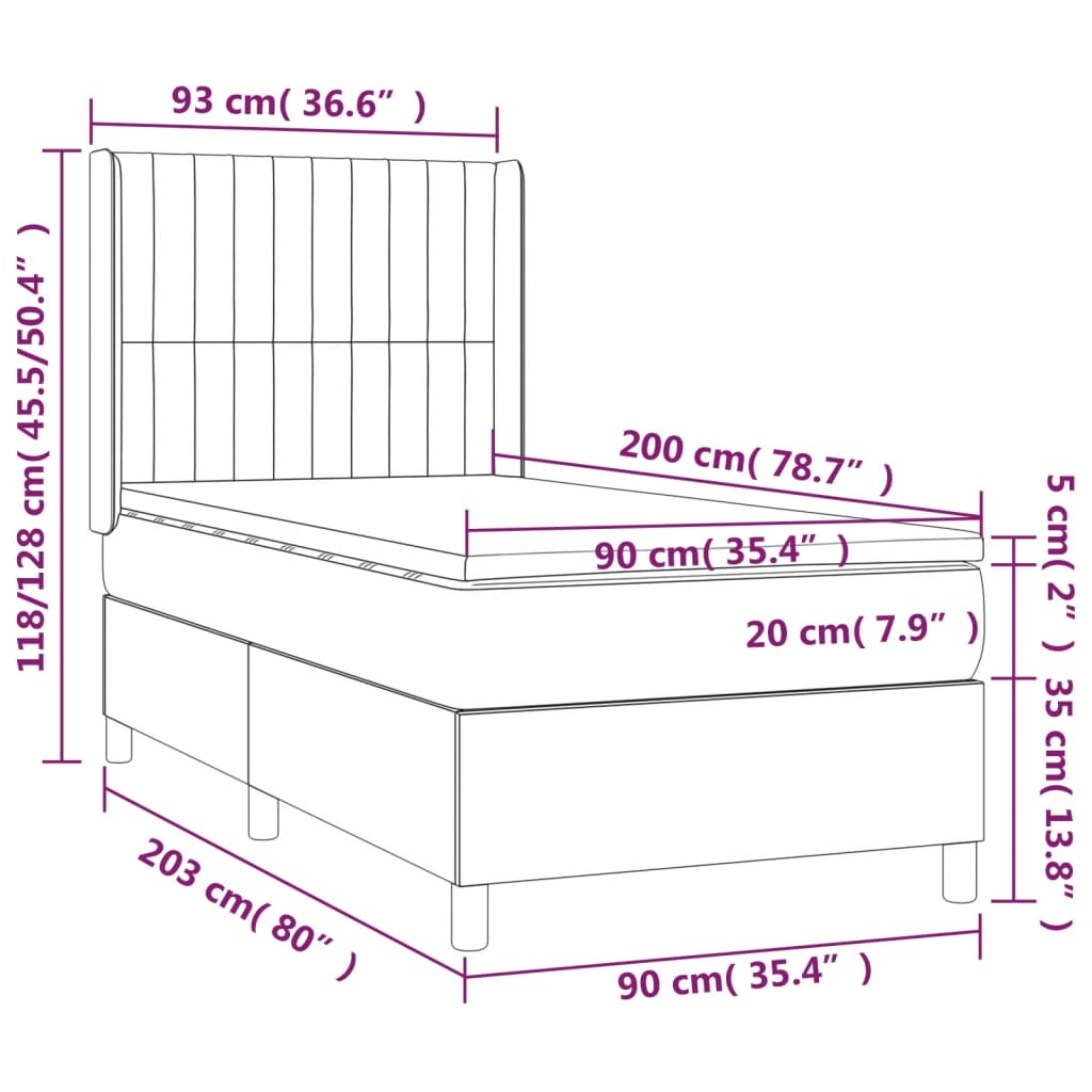 Letto a Molle con Materasso e LED Tortora 90x200 cm in Tessuto 3138449