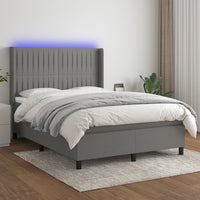 Letto a Molle Materasso e LED Grigio Scuro 140x190cm in Tessuto 3138470