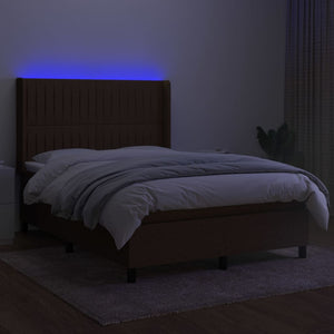 Letto a Molle Materasso e LED MarroneScuro 140x190cm in Tessuto 3138472