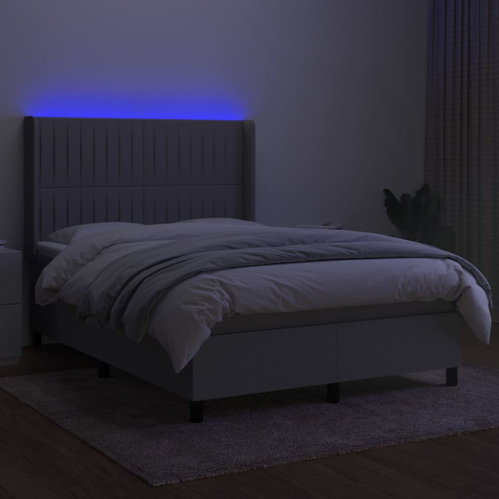 Letto a Molle Materasso e LED Grigio Chiaro 140x200 cm Tessuto cod mxl 37295