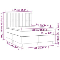 Letto a Molle con Materasso e LED Tortora 140x200 cm in Tessuto 3138481