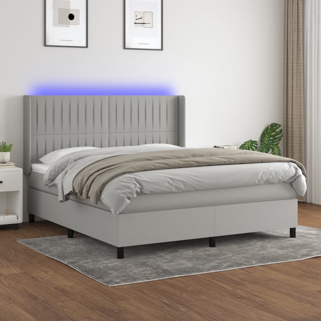 Letto a Molle Materasso e LED Grigio Chiaro 160x200 cm Tessuto cod mxl 34798