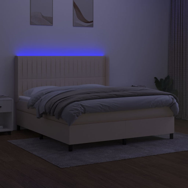 Letto a Molle con Materasso e LED Crema 160x200 cm in Tessuto 3138490