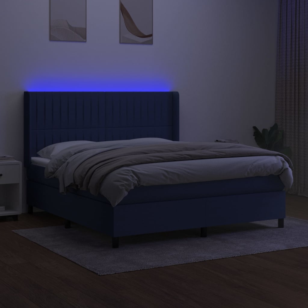 Letto a Molle con Materasso e LED Blu 160x200 cm in Tessuto 3138491