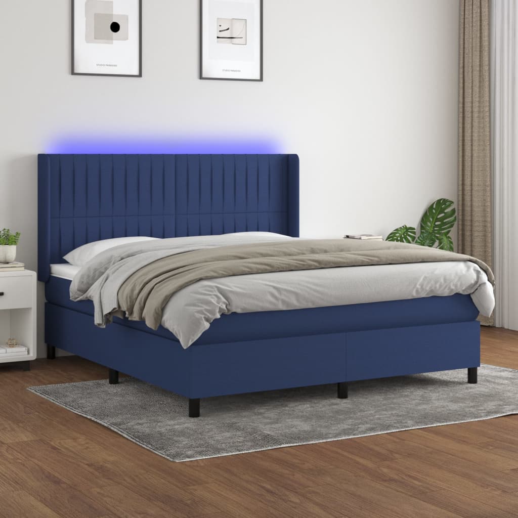 Letto a Molle con Materasso e LED Blu 160x200 cm in Tessuto 3138491