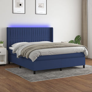 Letto a Molle con Materasso e LED Blu 160x200 cm in Tessuto cod mxl 35498