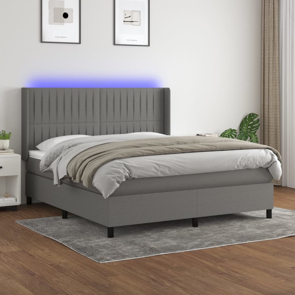 Letto a Molle Materasso e LED Grigio Scuro 180x200cm in Tessuto 3138494