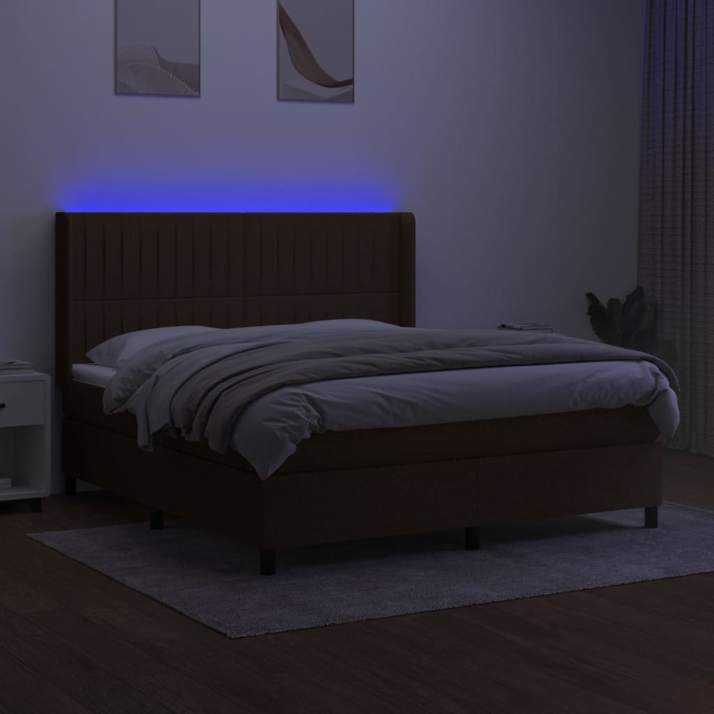 Letto a Molle Materasso e LED MarroneScuro 180x200cm in Tessuto cod mxl 41655