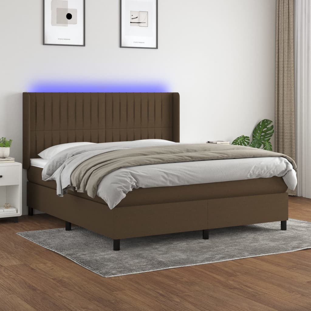 Letto a Molle Materasso e LED MarroneScuro 180x200cm in Tessuto cod mxl 41655