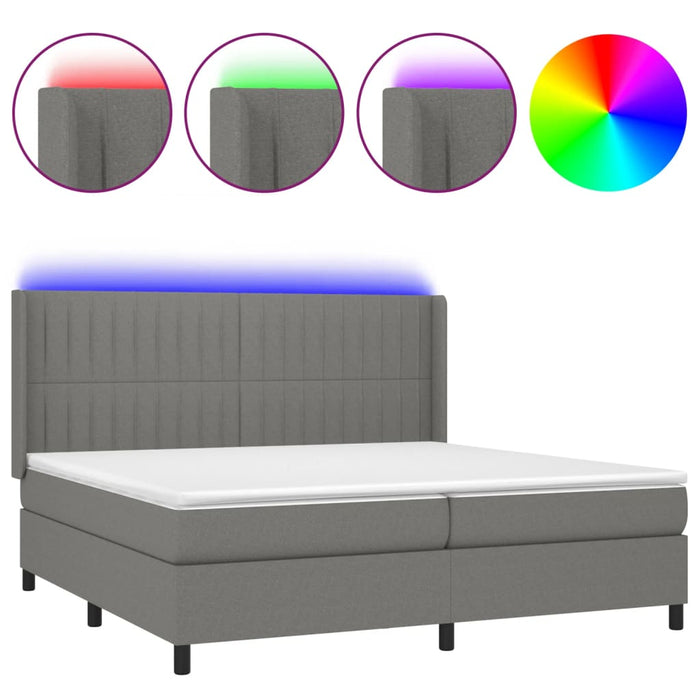 Letto a Molle Materasso e LED Grigio Scuro 200x200cm in Tessuto cod mxl 56125